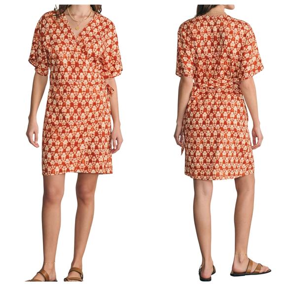 Faherty Willow Wrap Dress NWT Spiced Shibori Print sz small Linen Blend - Picture 1 of 12
